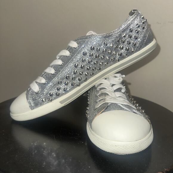 Prada Silver Glitter Studded Low Top Sneakers EU 40 - Picture 10 of 16